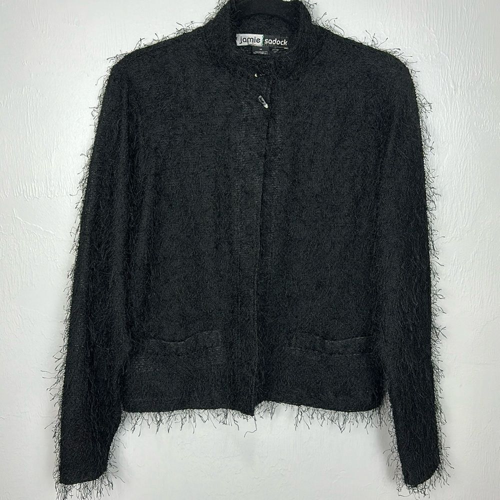 Jamie Sadock Fuzzy Button Closure Cardigan Sweater With Pockets In Black Size M